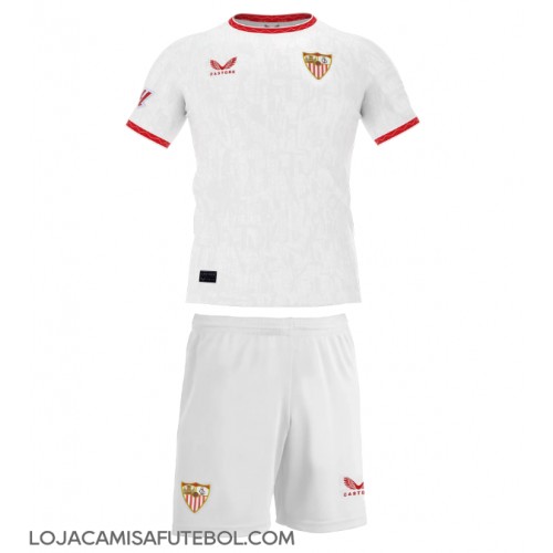 Camisa de Futebol Sevilla Equipamento Principal Infantil 2024-25 Manga Curta (+ Calças curtas)